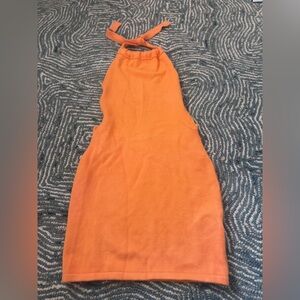 Edikted Brand New Orange Terrycloth Halter Mini Dress Women’s Small